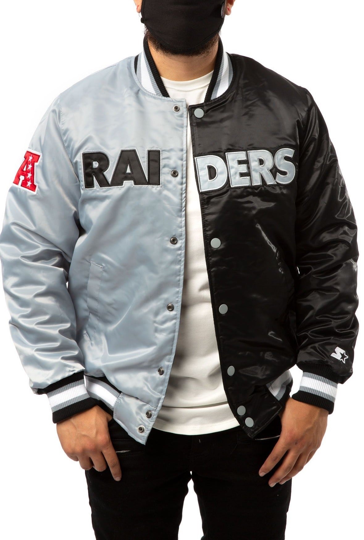 Las Vegas Raiders Black And Grey Satin Jacket
