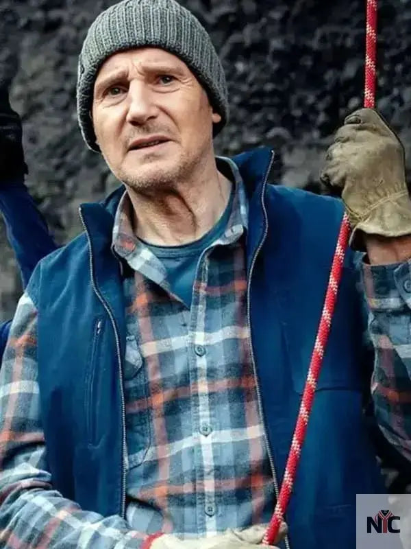 Liam Neeson Ice Road Vengeance 2025 Blue Vest Clanton Jacket