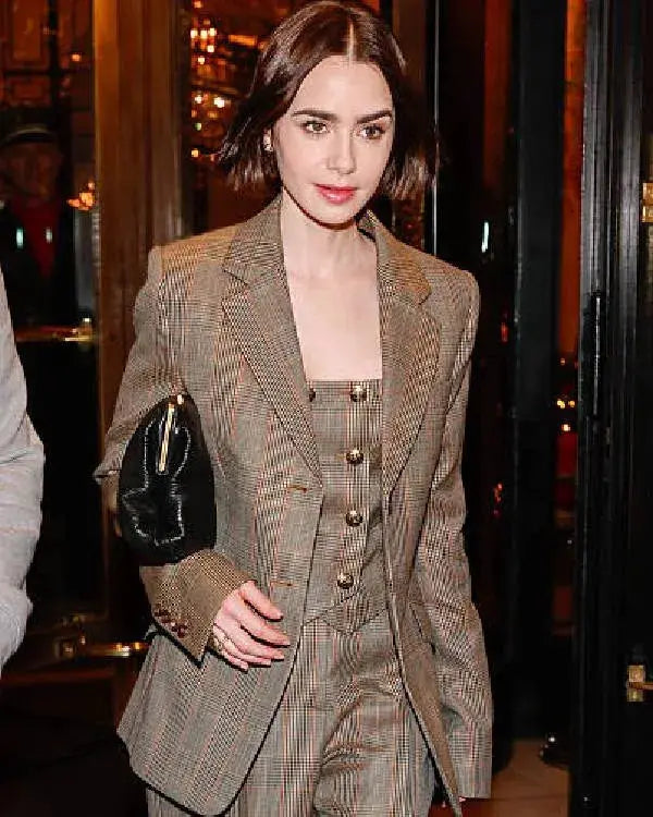 Lily Collins Plaid Blazer
