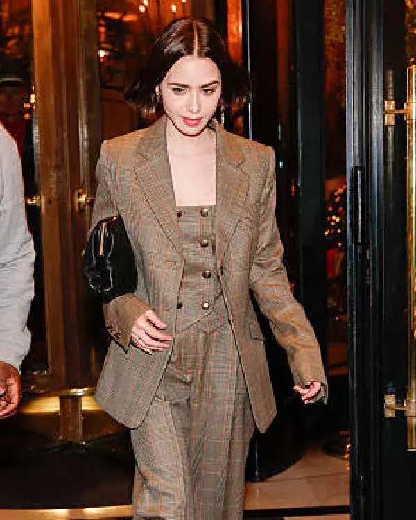 Lily Collins Plaid Blazer