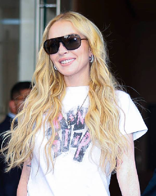 Lindsay Lohan NYC White Graphic Tee Clanton Jacket