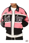 Loiter Racing Pink And Black Varsity Jacket Clanton Jacket