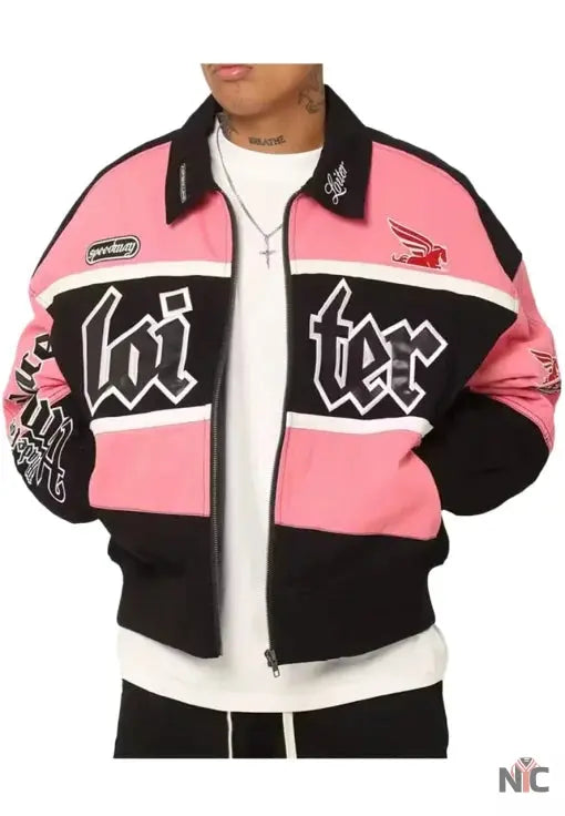 Loiter Racing Pink And Black Varsity Jacket Clanton Jacket