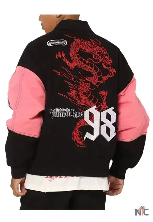 Loiter Racing Pink And Black Varsity Jacket Clanton Jacket
