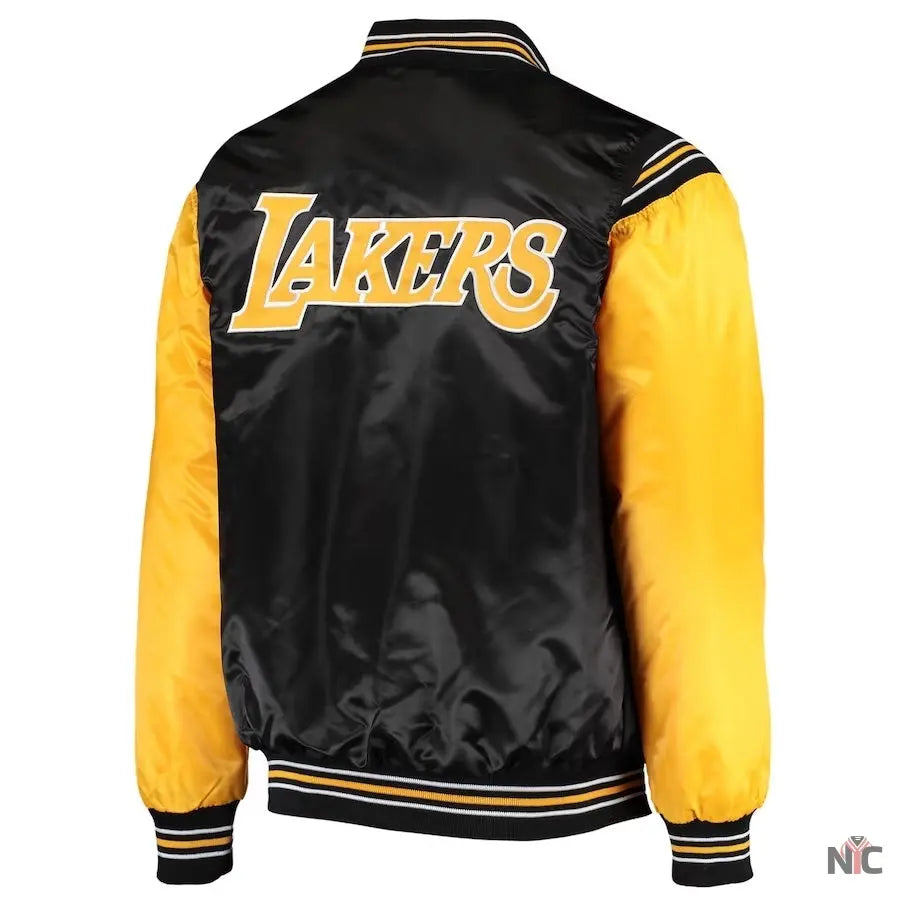 Los Angeles Lakers Enforcer Full-Snap Satin Varsity Jacket Clanton Jacket