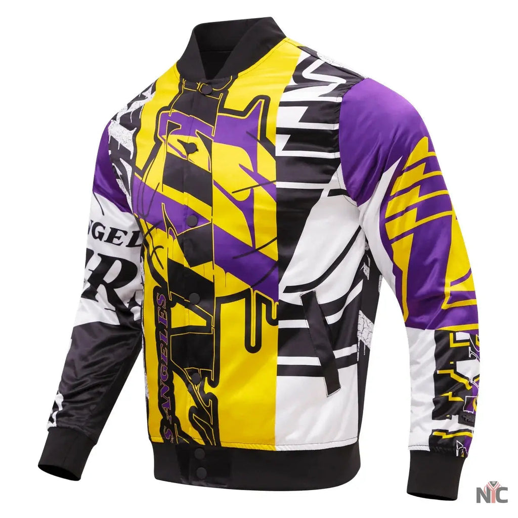 Los Angeles Lakers Mashup Satin Varsity Jacket Clanton Jacket