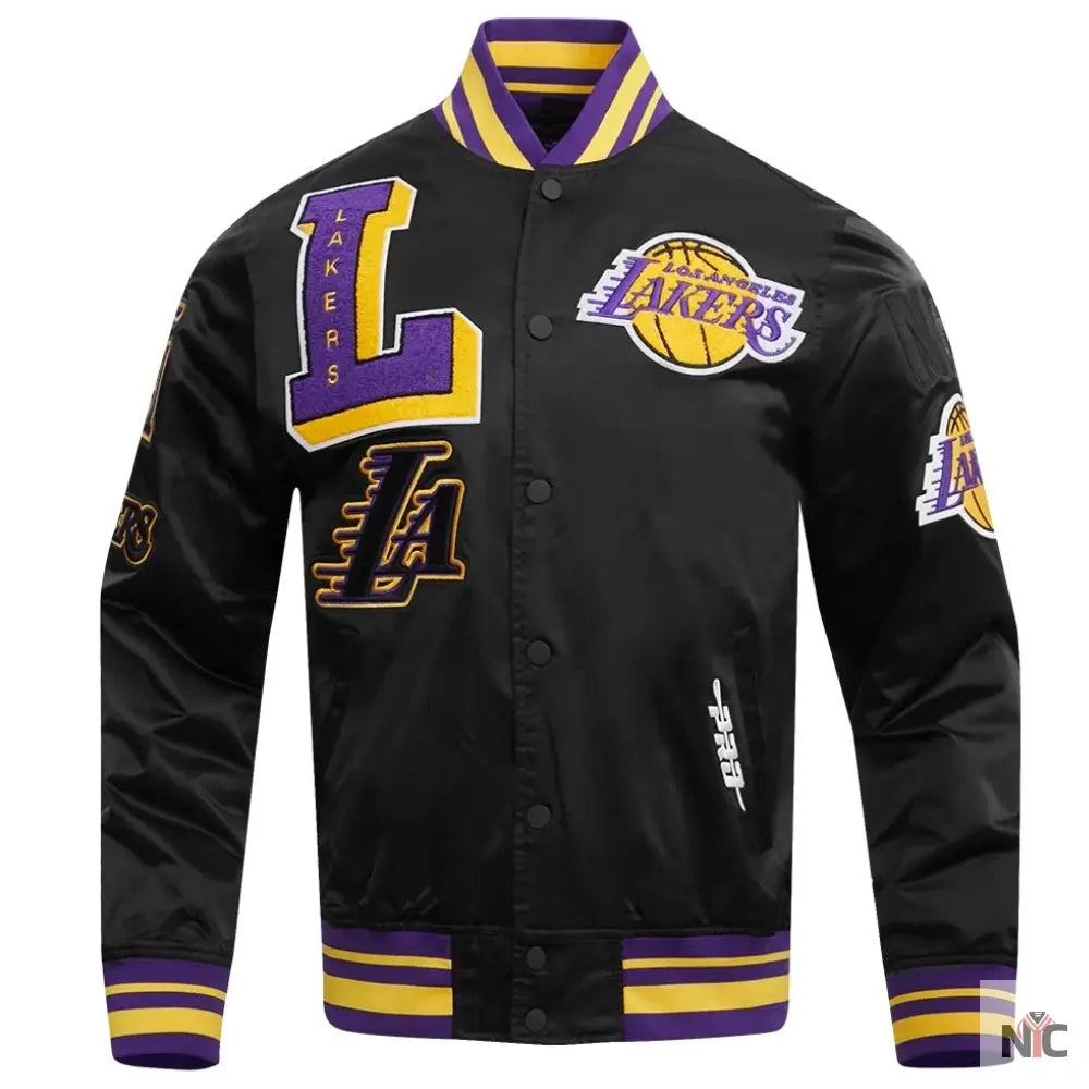 Los Angeles Lakers Pro Standard Mash Up Black Satin Jacket Clanton Jacket