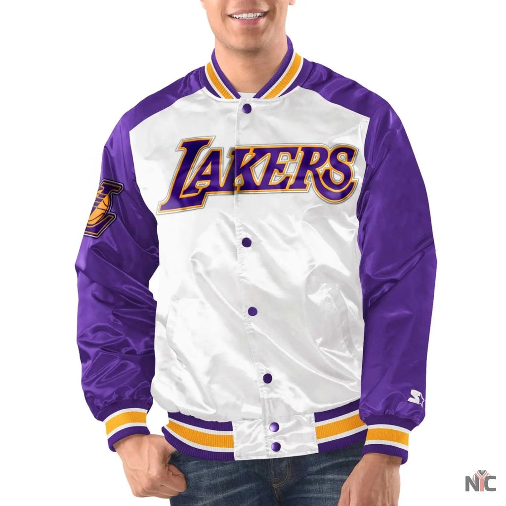 Los Angeles Lakers Renegade White & Purple Satin Jacket Clanton Jacket