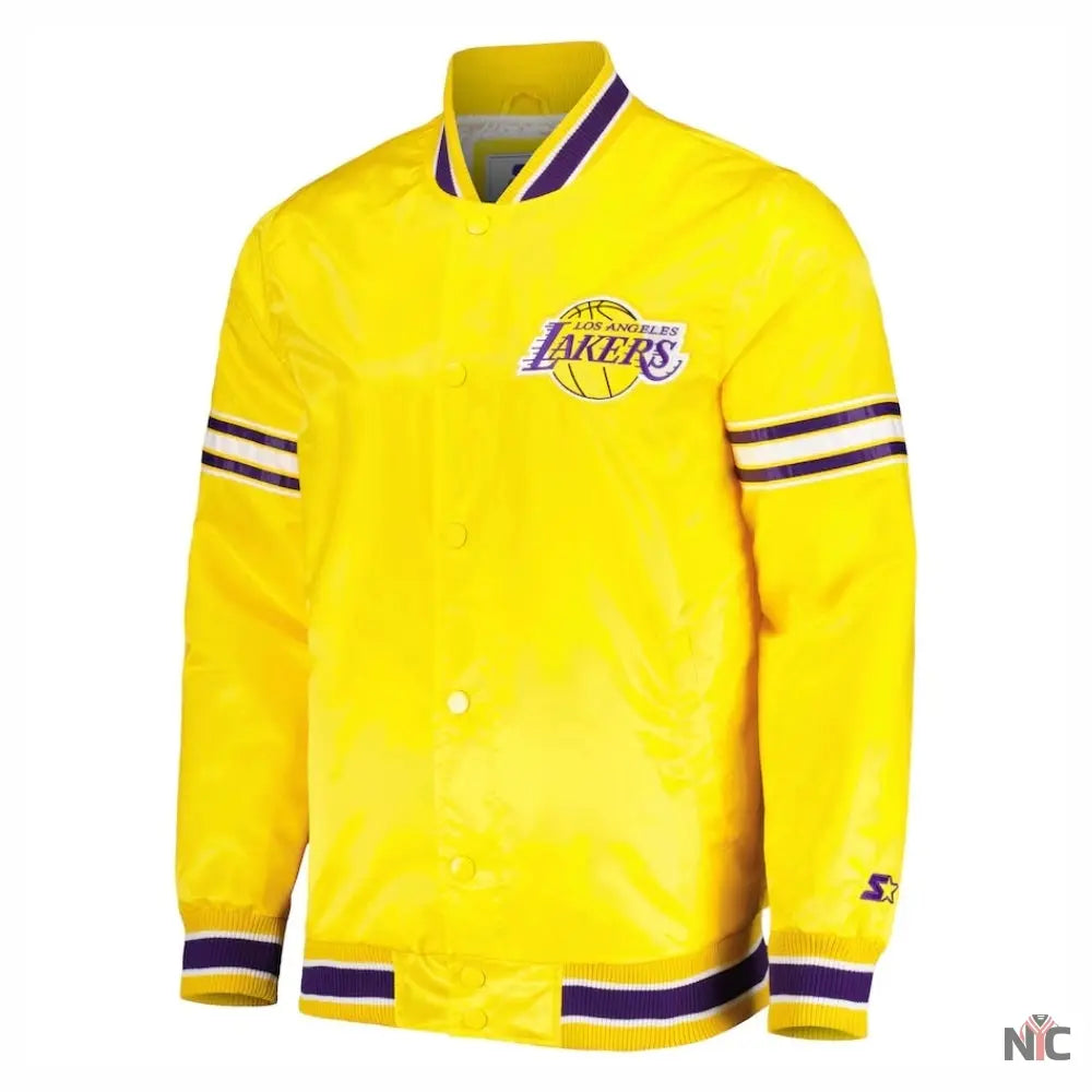 Los Angeles Lakers Slider Yellow Satin Varsity Jacket Clanton Jacket