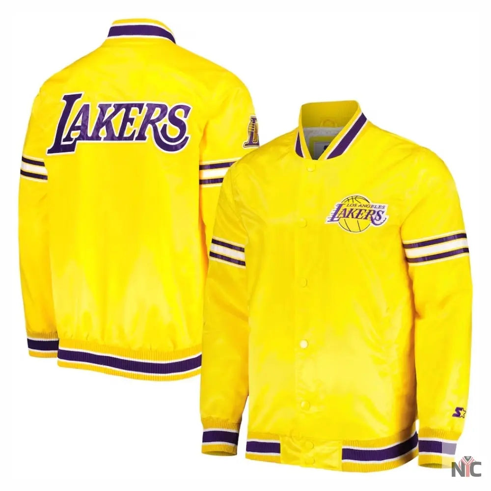 Los Angeles Lakers Slider Yellow Satin Varsity Jacket Clanton Jacket