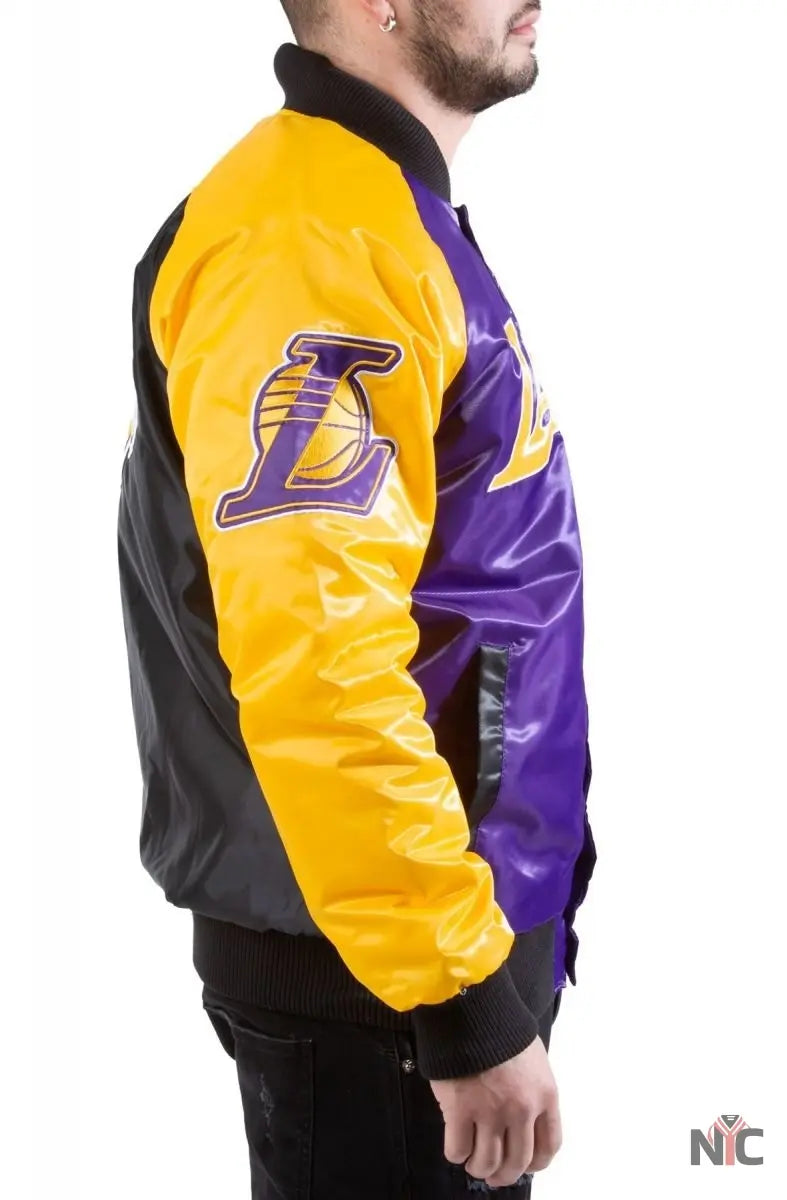 Los Angeles Lakers Tri-Color Varsity Satin Jacket Clanton Jacket