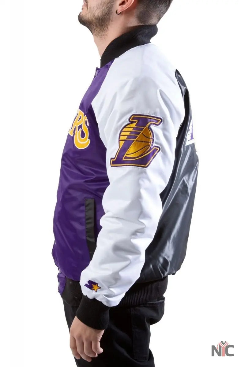 Los Angeles Lakers Tri-Color Varsity Satin Jacket Clanton Jacket