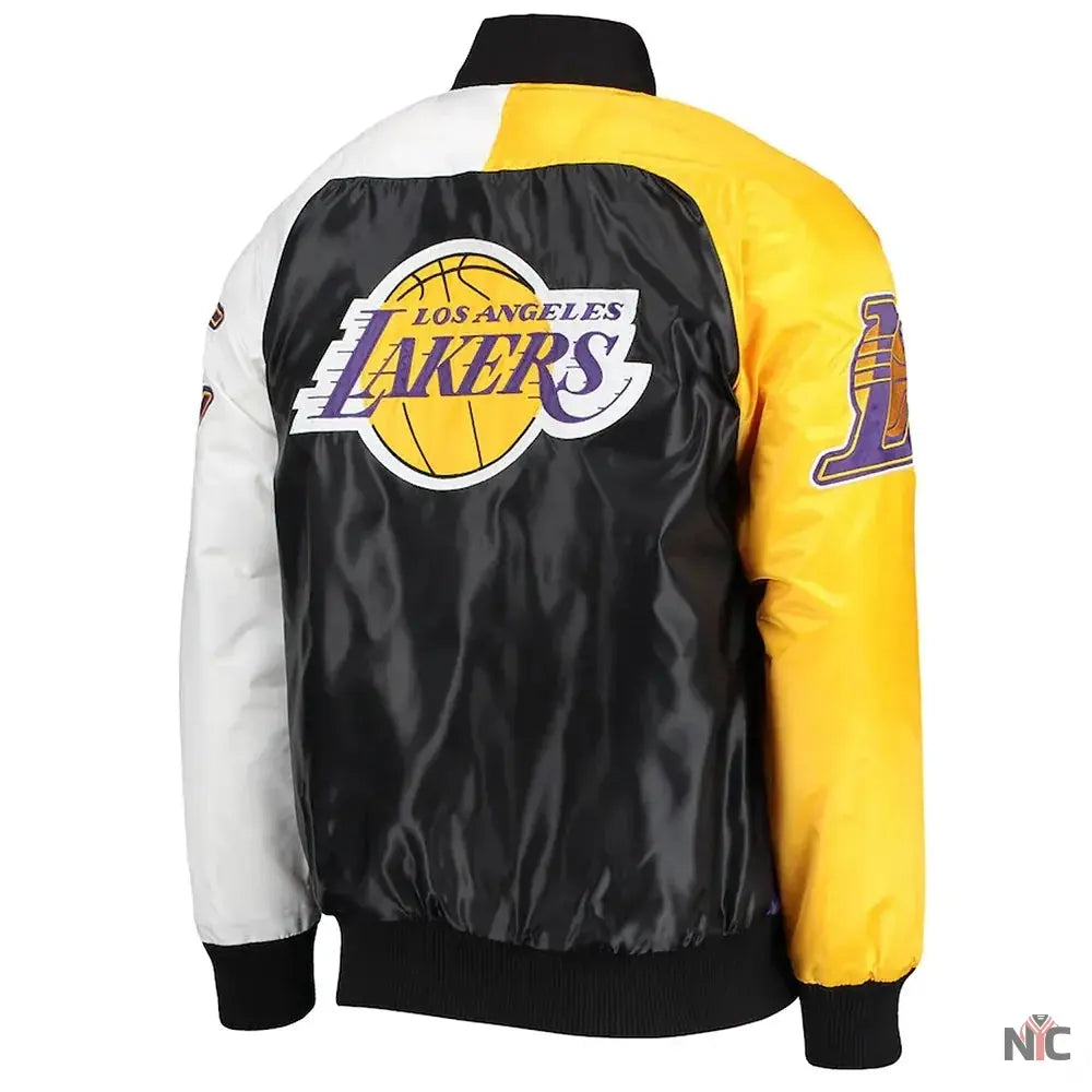 Los Angeles Lakers Tricolor Satin Varsity Jacket Clanton Jacket