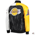 Los Angeles Lakers Tricolor Satin Varsity Jacket Clanton Jacket