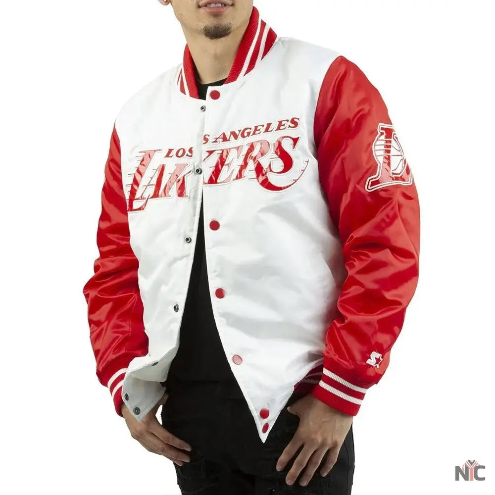 Los Angeles Lakers White And Red Satin Jacket Clanton Jacket