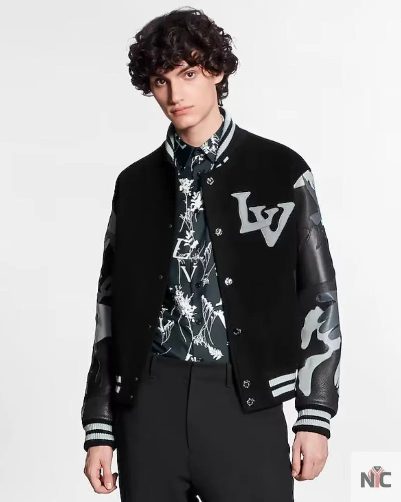 Louis Vuitton Chains Camo Varsity Jacket Clanton Jacket