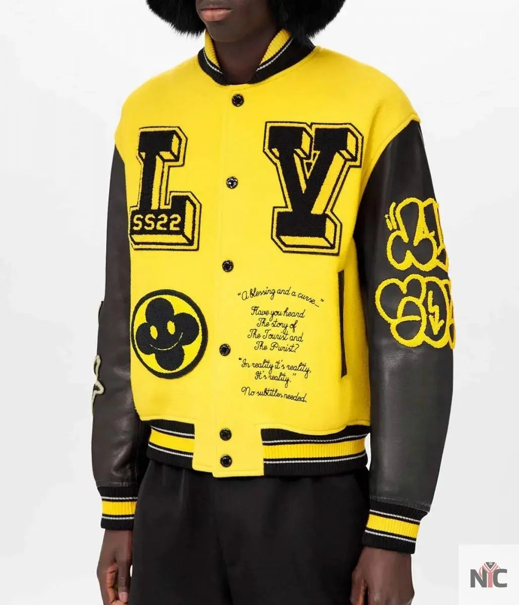 Louis Vuitton Letterman Yellow and Black Varsity Jacket Clanton Jacket