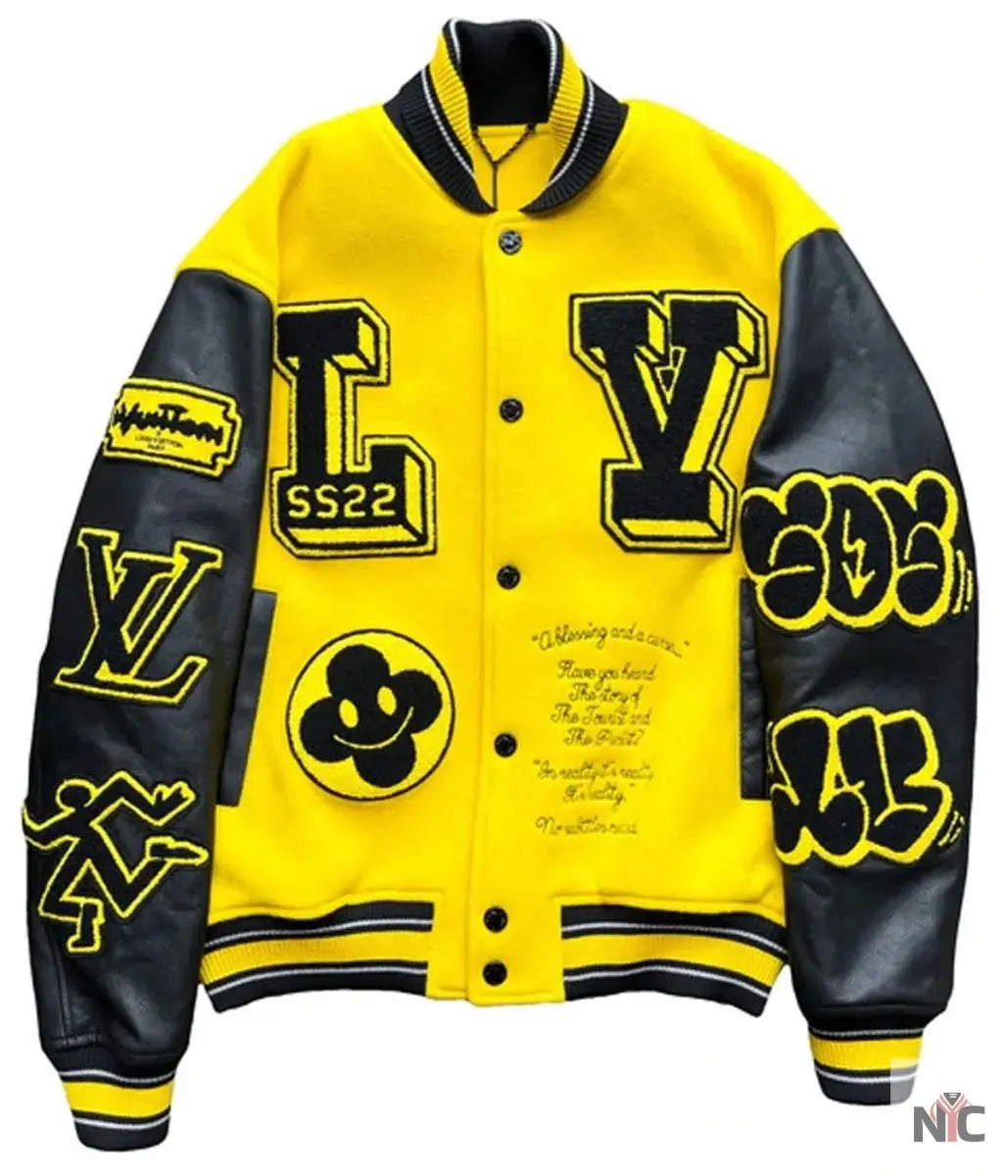 Louis Vuitton Letterman Yellow and Black Varsity Jacket Clanton Jacket