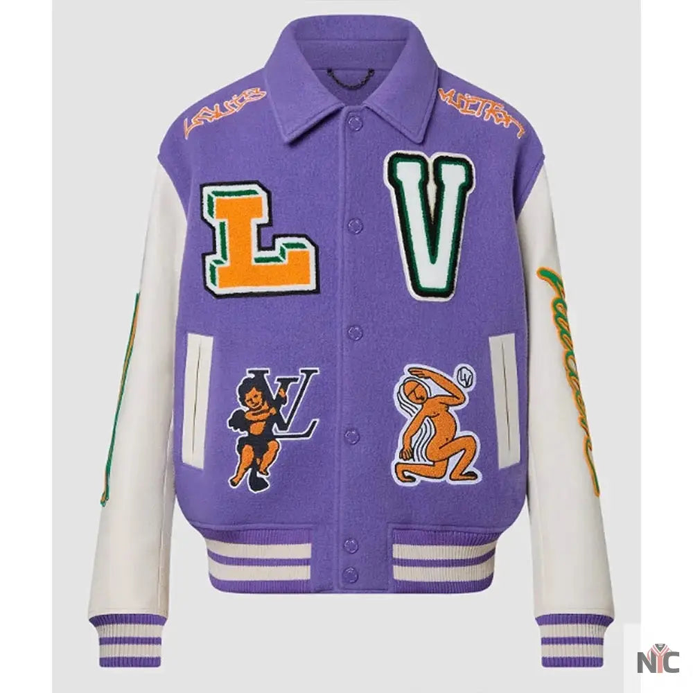 Louis Vuitton Purple and White Varsity Jacket Clanton Jacket