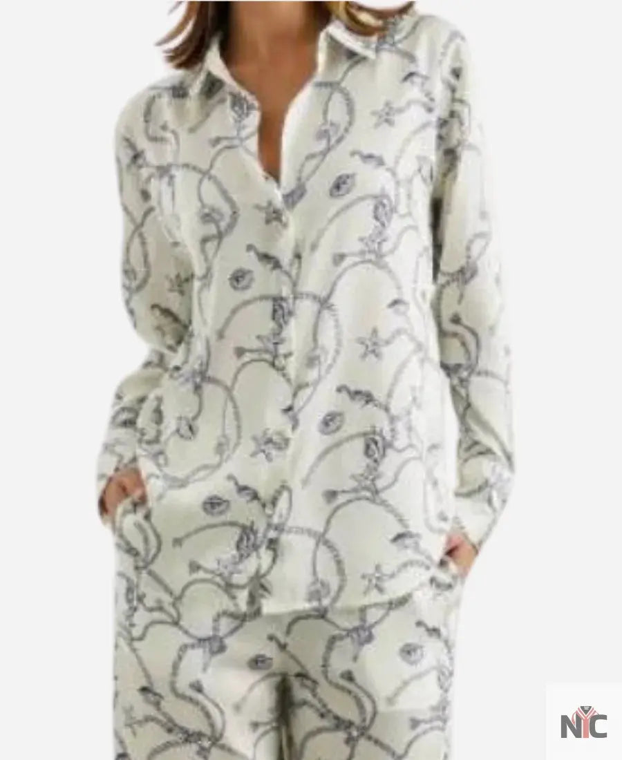 Love Hotel S01 Shannon Beador Blue Nautical Chain Print Shirt Clanton Jacket