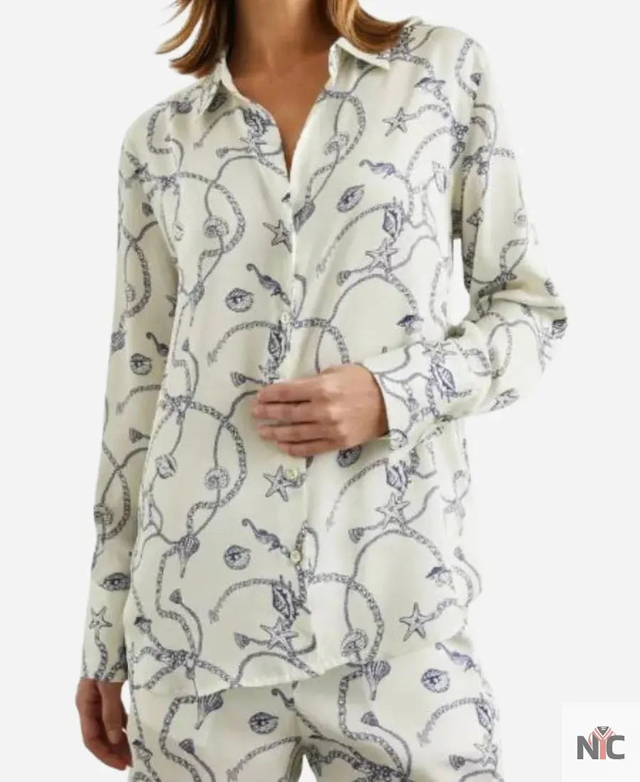 Love Hotel S01 Shannon Beador Blue Nautical Chain Print Shirt Clanton Jacket