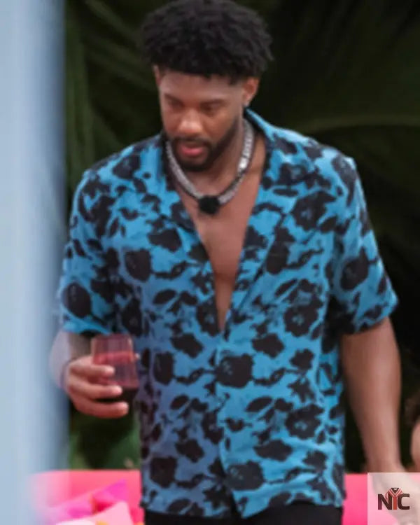 Love Island USA S07 Chris Seeley Blue Floral Shirt Clanton Jacket