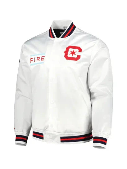 MLS Chicago Fire FC White Satin Jacket Clanton Jacket