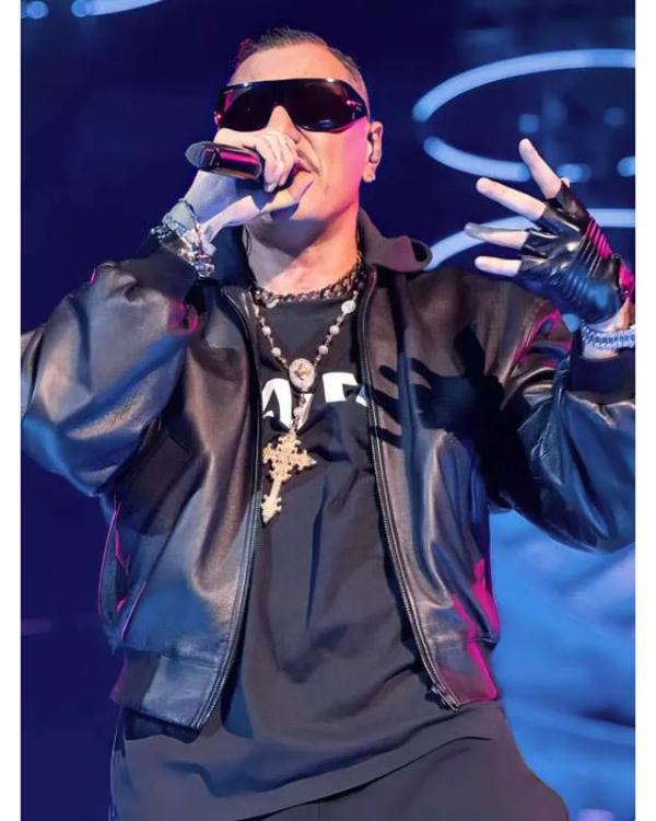Marracash Rome Concert Black Leather Jacket