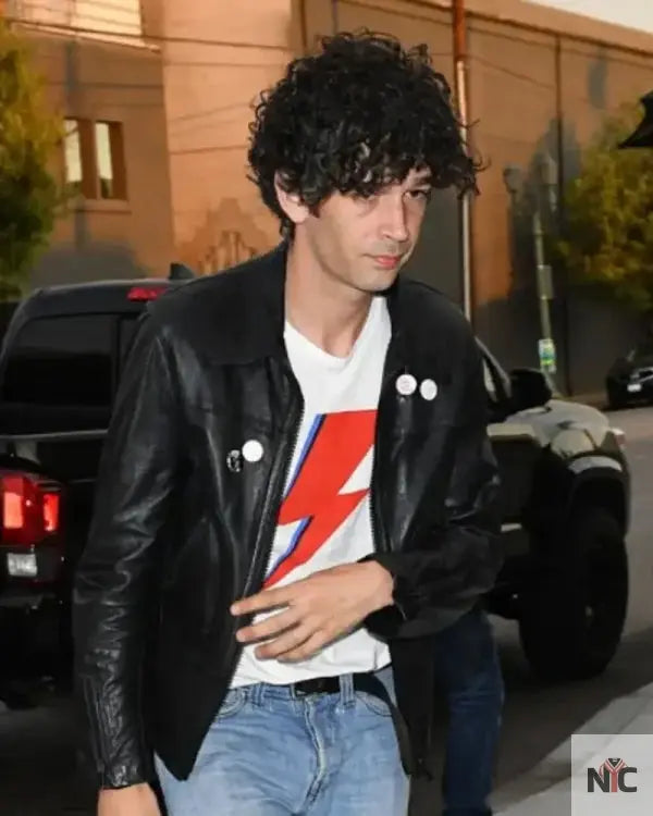 Matty Healy LA 2025 Black Leather Jacket Clanton Jacket