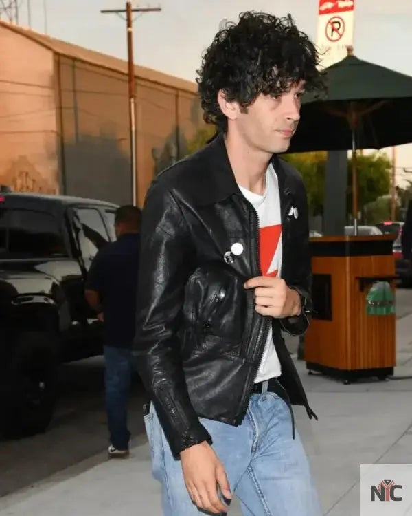 Matty Healy LA 2025 Black Leather Jacket Clanton Jacket