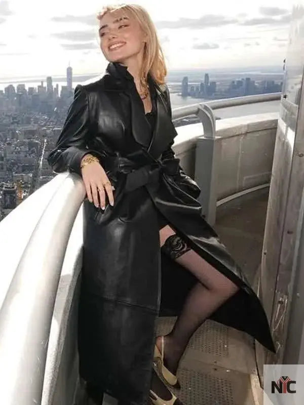 Meg Donnelly Black Leather Trench Coat Clanton Jacket