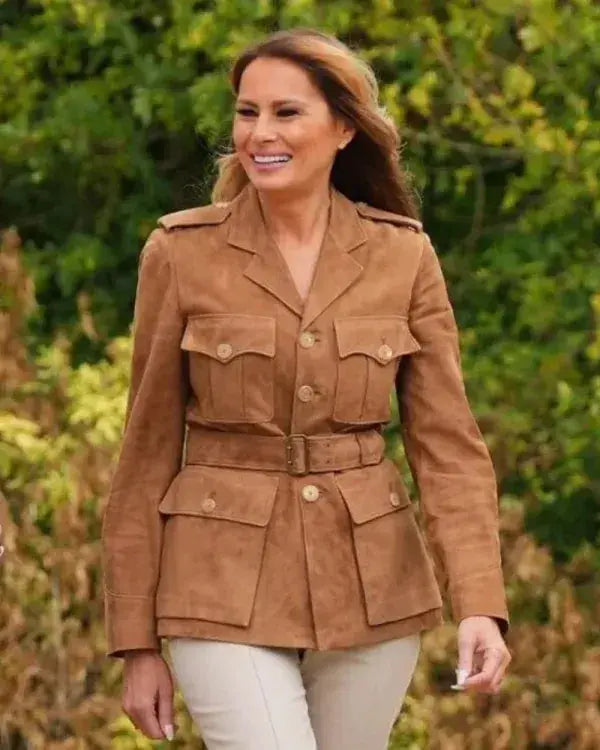 Melania Trump Brown Suede Belted Jacket