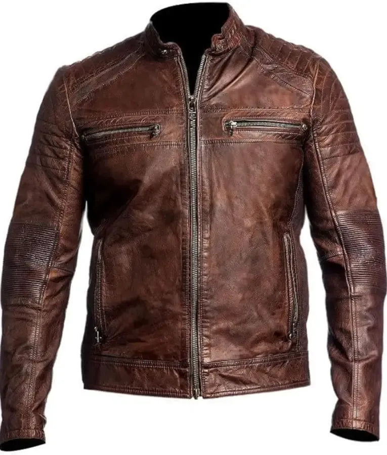 Men Brown Lambskin Leather Biker Jacket