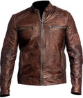 Men Brown Lambskin Leather Biker Jacket