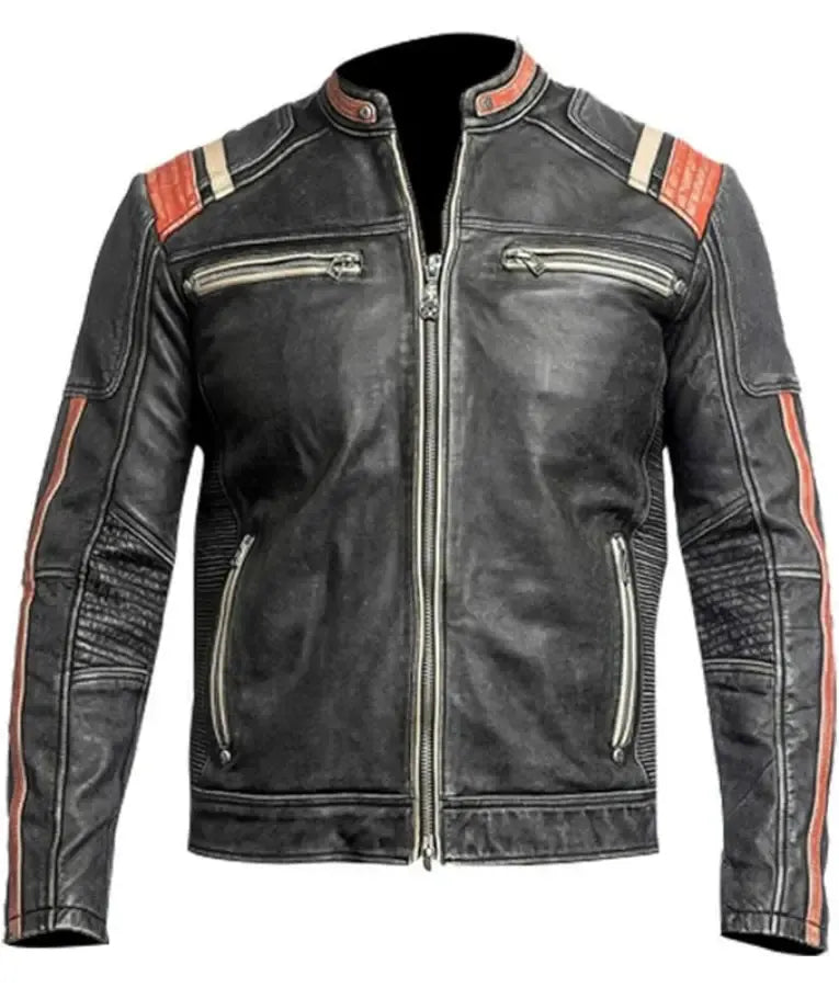 Men Retro Cafe Racer Vintage Motorcycle Leather Jacket