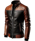 Men Stand Collar Trucker Leather Jacket