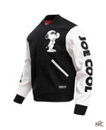 Men’s Black Peanuts Snoopy Joe Cool Full-zip Varsity Jacket Clanton Jacket