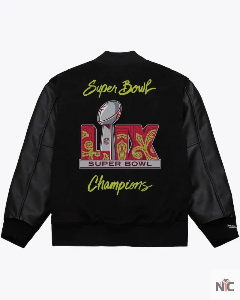 Men’s Black Philadelphia Eagles Super Bowl LIX Champions Full-Snap Varsity Jacket Clanton Jacket
