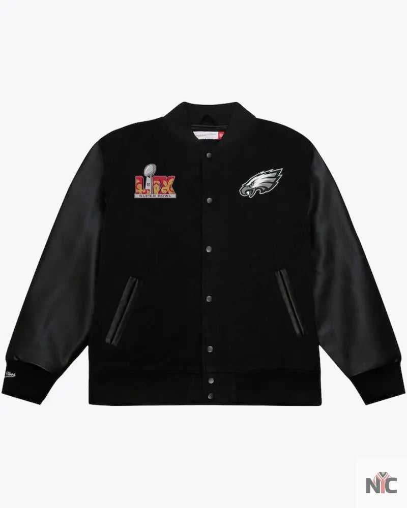 Men’s Black Philadelphia Eagles Super Bowl LIX Champions Full-Snap Varsity Jacket Clanton Jacket