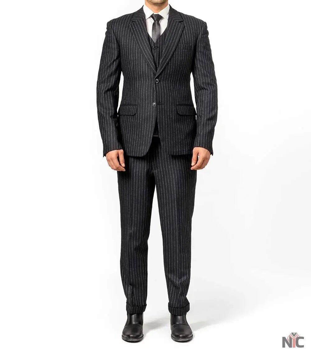 Men's Black Pinstripe 3-Piece Suit – Thomas Peaky Style Formal Outfit Clanton Jacket