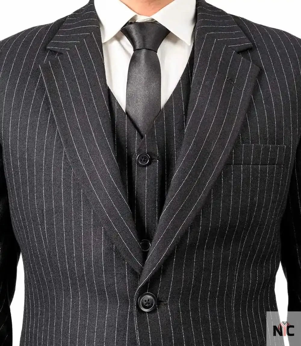 Men's Black Pinstripe 3-Piece Suit – Thomas Peaky Style Formal Outfit Clanton Jacket