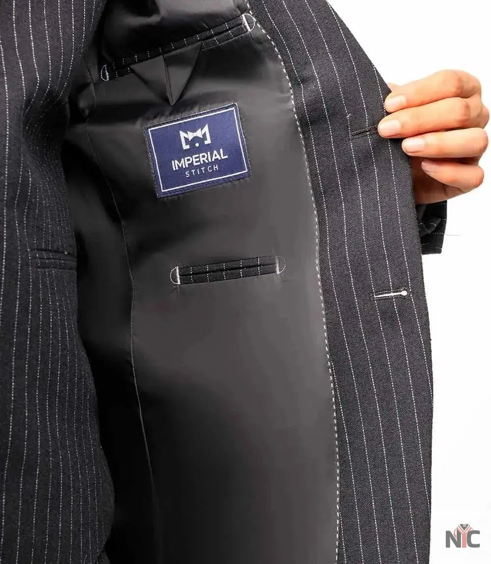 Men's Black Pinstripe 3-Piece Suit – Thomas Peaky Style Formal Outfit Clanton Jacket