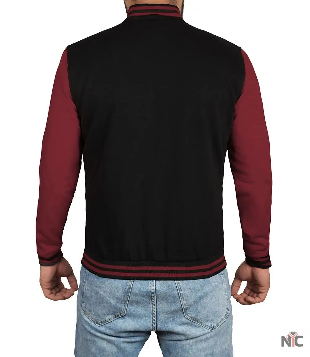 Men's Black & Maroon Varsity Jacket - Bomber Letterman Style Clanton Jacket