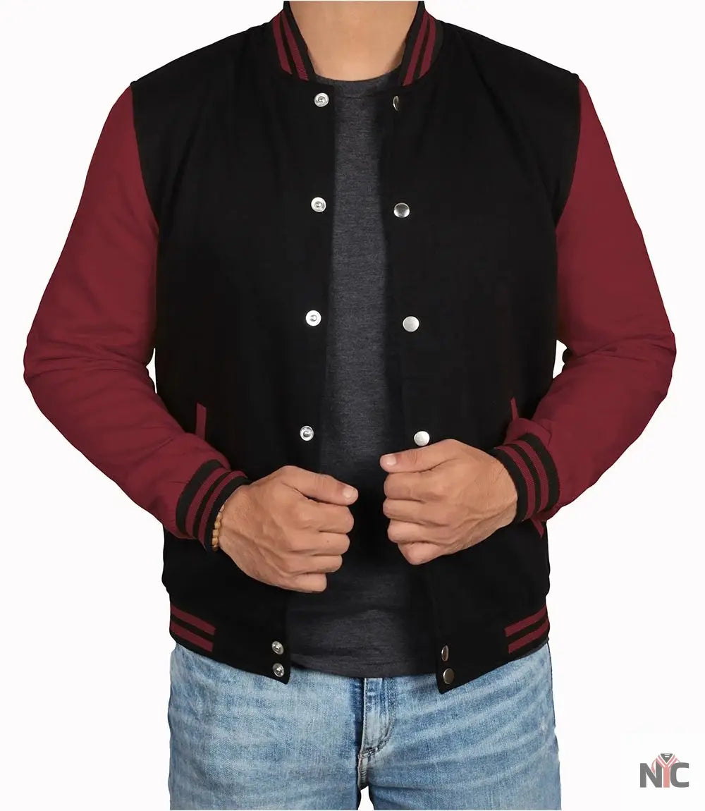 Men's Black & Maroon Varsity Jacket - Bomber Letterman Style Clanton Jacket