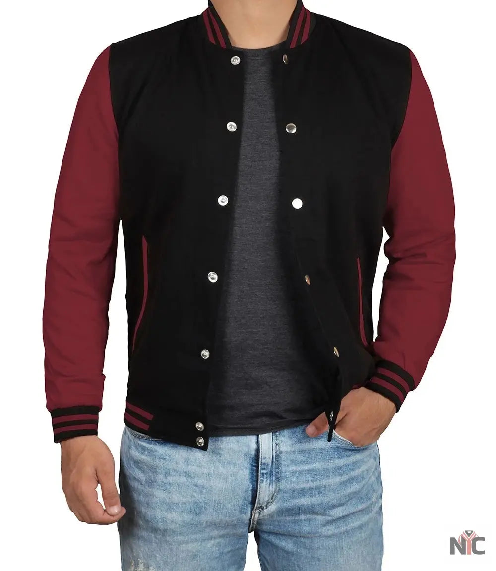 Men's Black & Maroon Varsity Jacket - Bomber Letterman Style Clanton Jacket