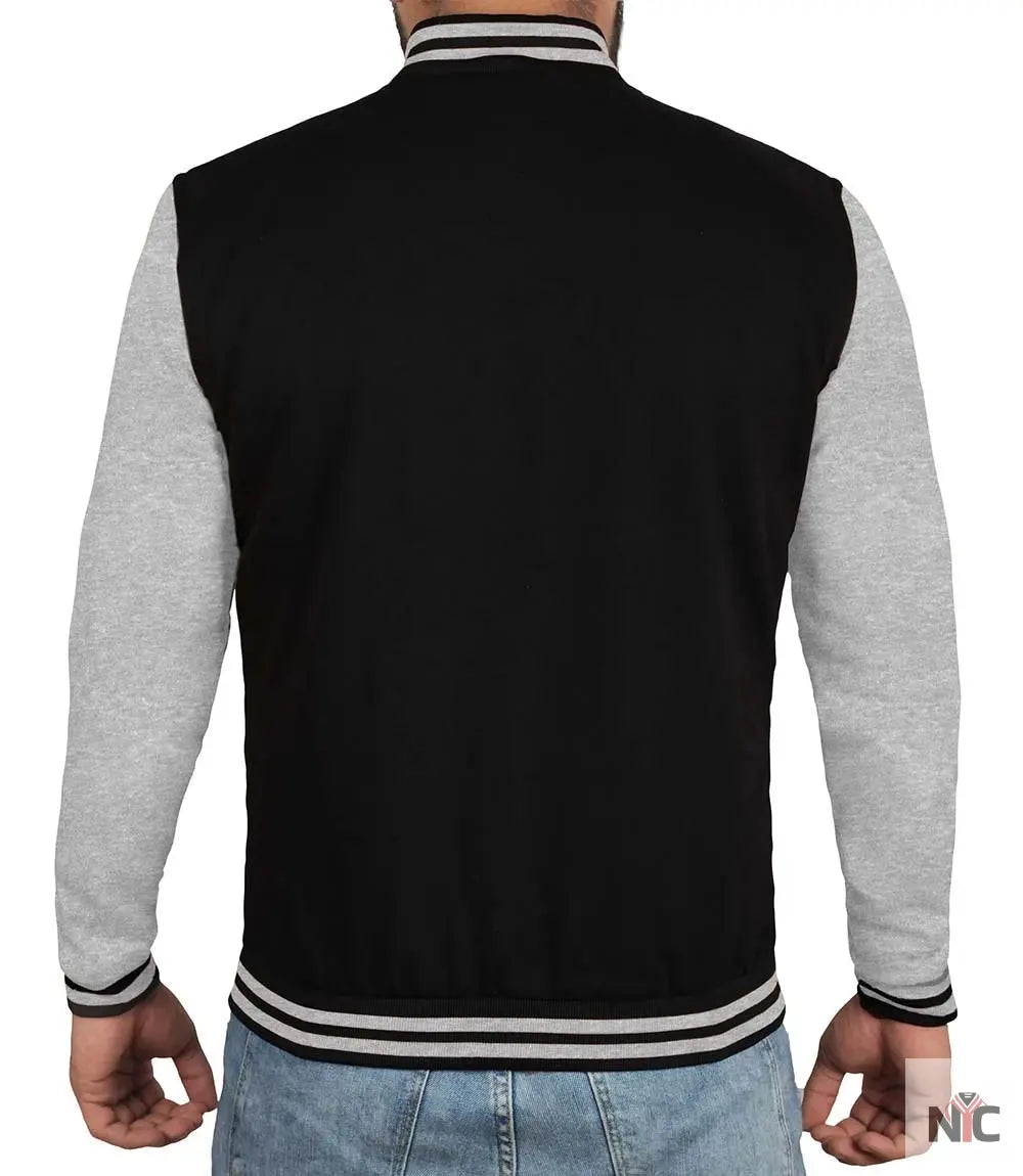 Men's Black and Grey Varsity Bomber Jacket Clanton Jacket