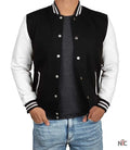 Men's Black and White Varsity Jacket - College Baseball Style Clanton Jacket