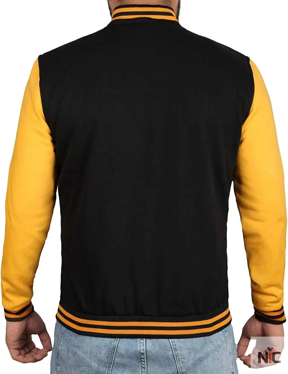 Men's Black and Yellow Varsity Bomber Jacket - Baseball Letterman Style Clanton Jacket