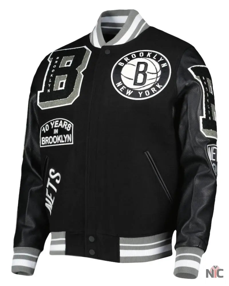 Men’s Brooklyn Nets Pro Standard Black 10 Years in Brooklyn Mash Up Capsule Varsity Full-Zip Jacket Clanton Jacket