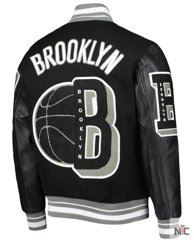 Men’s Brooklyn Nets Pro Standard Black 10 Years in Brooklyn Mash Up Capsule Varsity Full-Zip Jacket Clanton Jacket